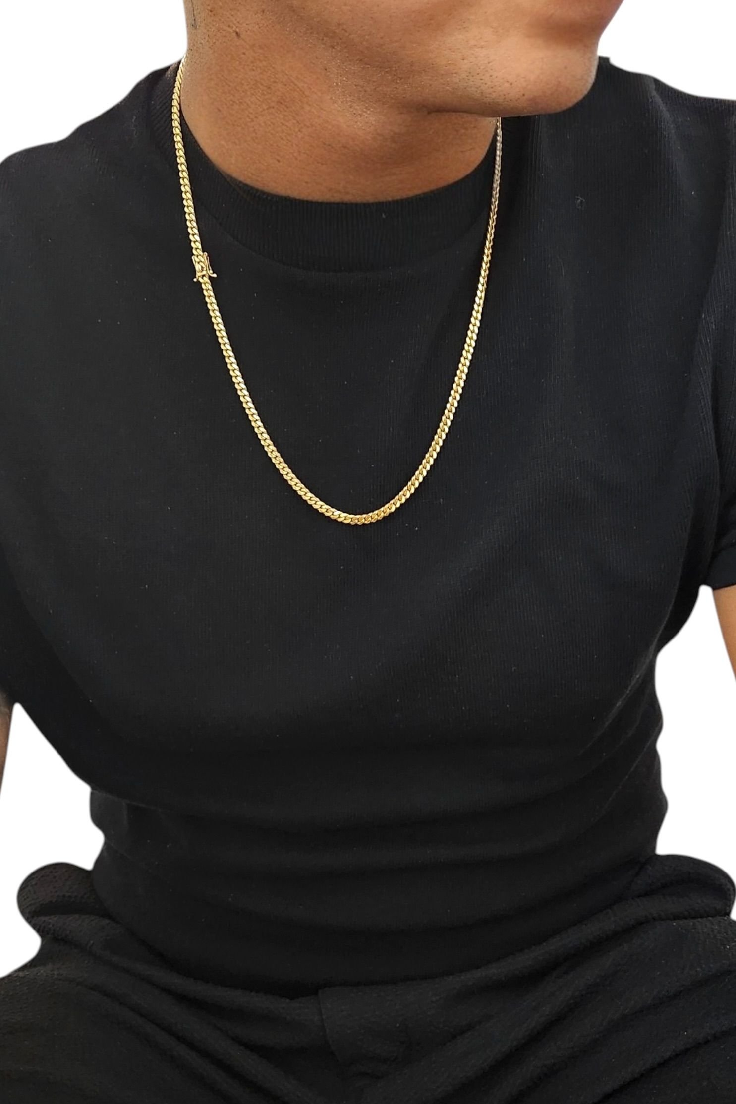 Cadena Cuban Link Sólida Oro 10K Italiana 4mm para Caballero