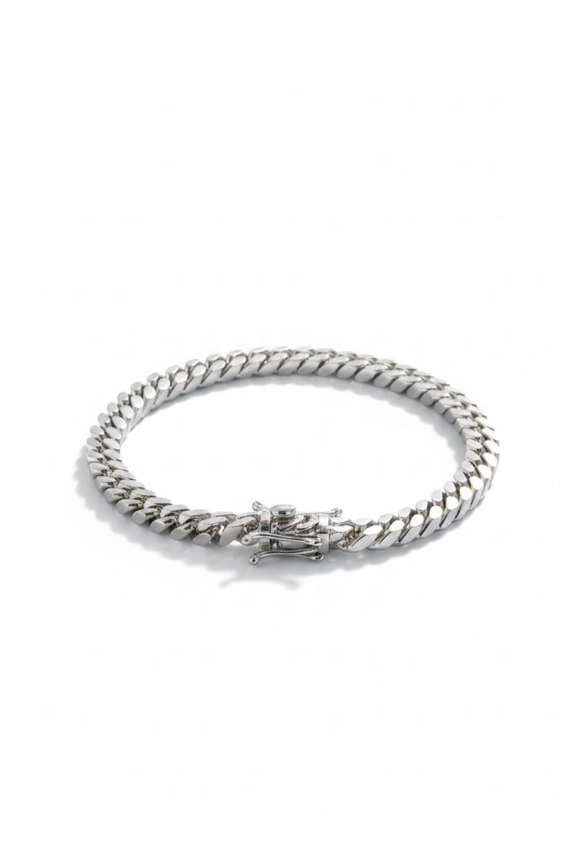Pulsera Cubana Sólida Oro Blanco 18K 5mm