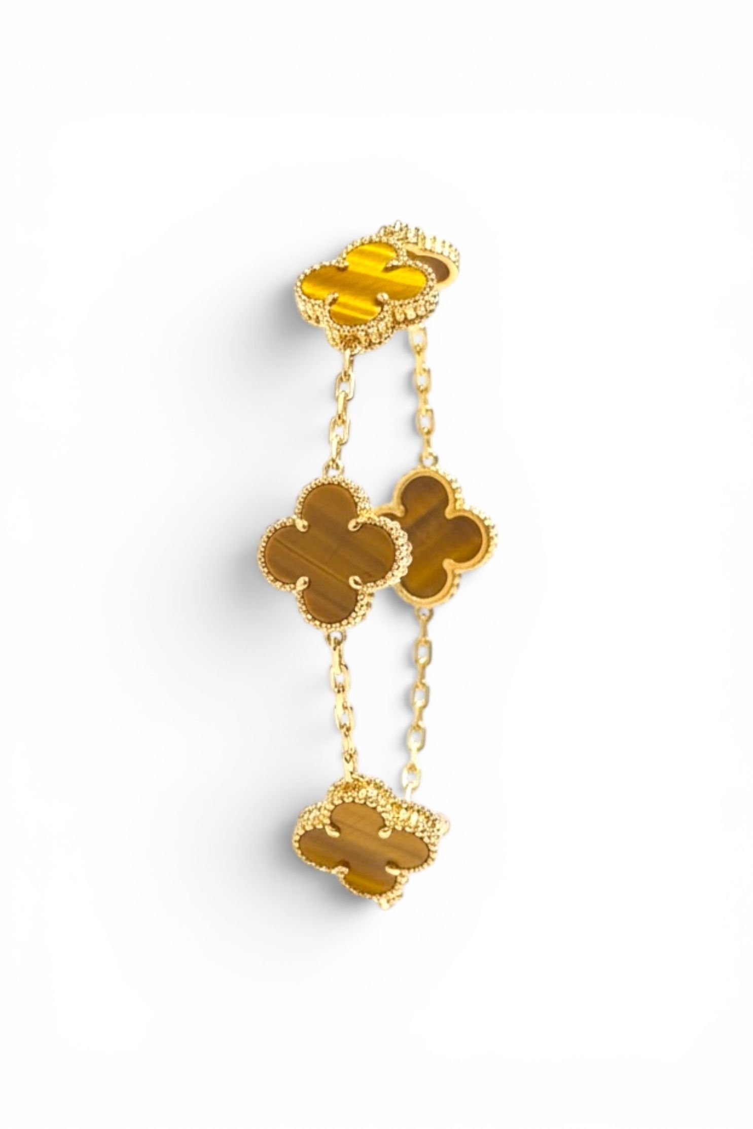 Pulsera Trébol Ojo de Tigre Oro 18K para Caballero