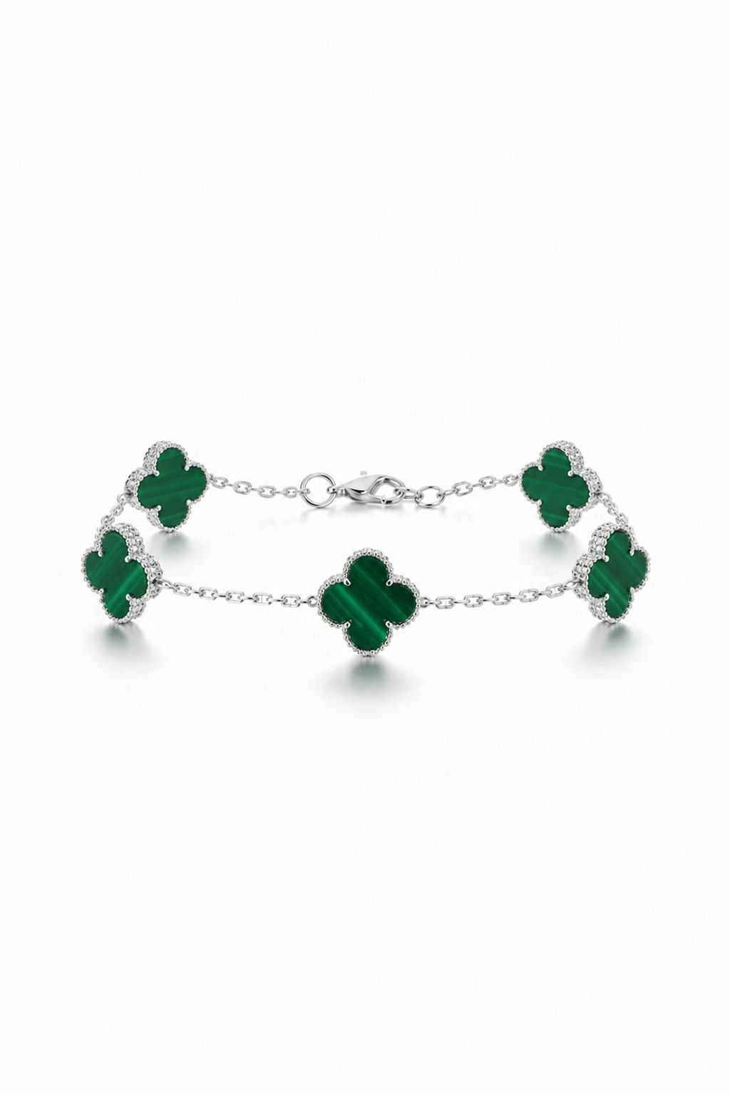 Pulsera de Trébol Verde Oro Blanco 18K Estilo VC para Caballero